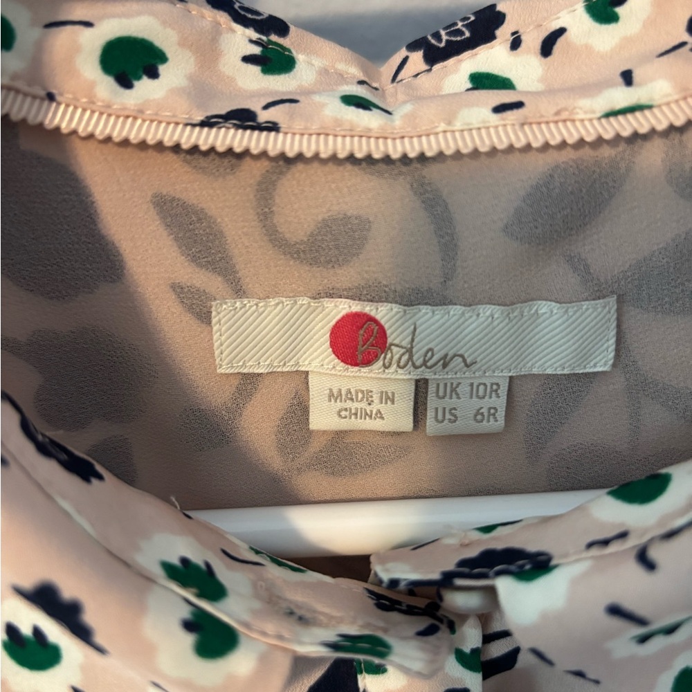 Boden Pale Pink, Navy and Green Floral Long Sleeve Dress - Picture 3 of 5